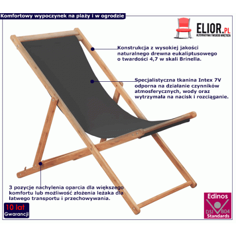Fotografia Szary składany leżak na plażę - Kane 2X z kategorii Leżaki ogrodowe