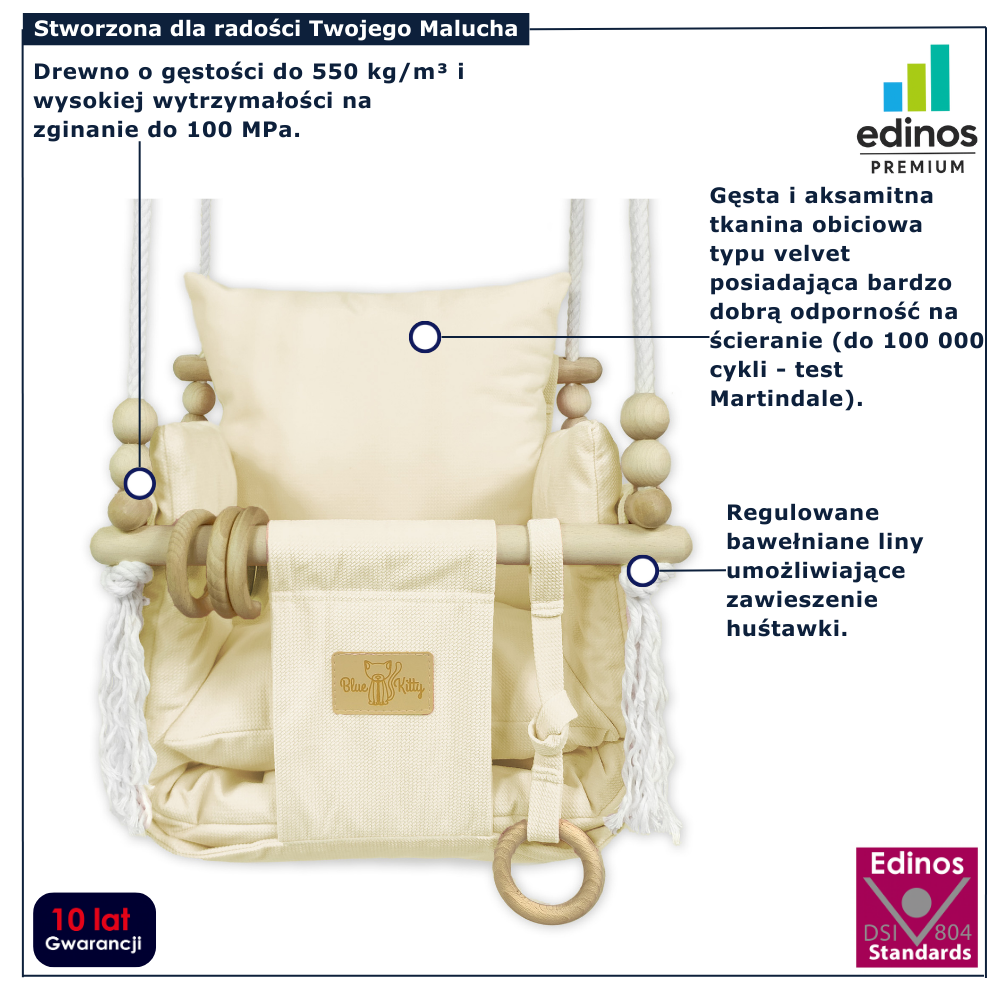 Kremowa drewniana huśtawka dla dzieci Papios velvet