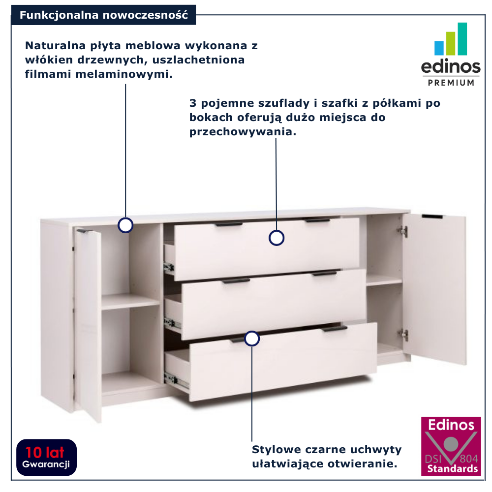 Komoda z 3 szufladami do sypialni Fassia 4X kaszmir połysk