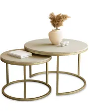 Zestaw 2 kaszmirowych stolików kawowych na złotej podstawie - Arienna w sklepie Edinos.pl