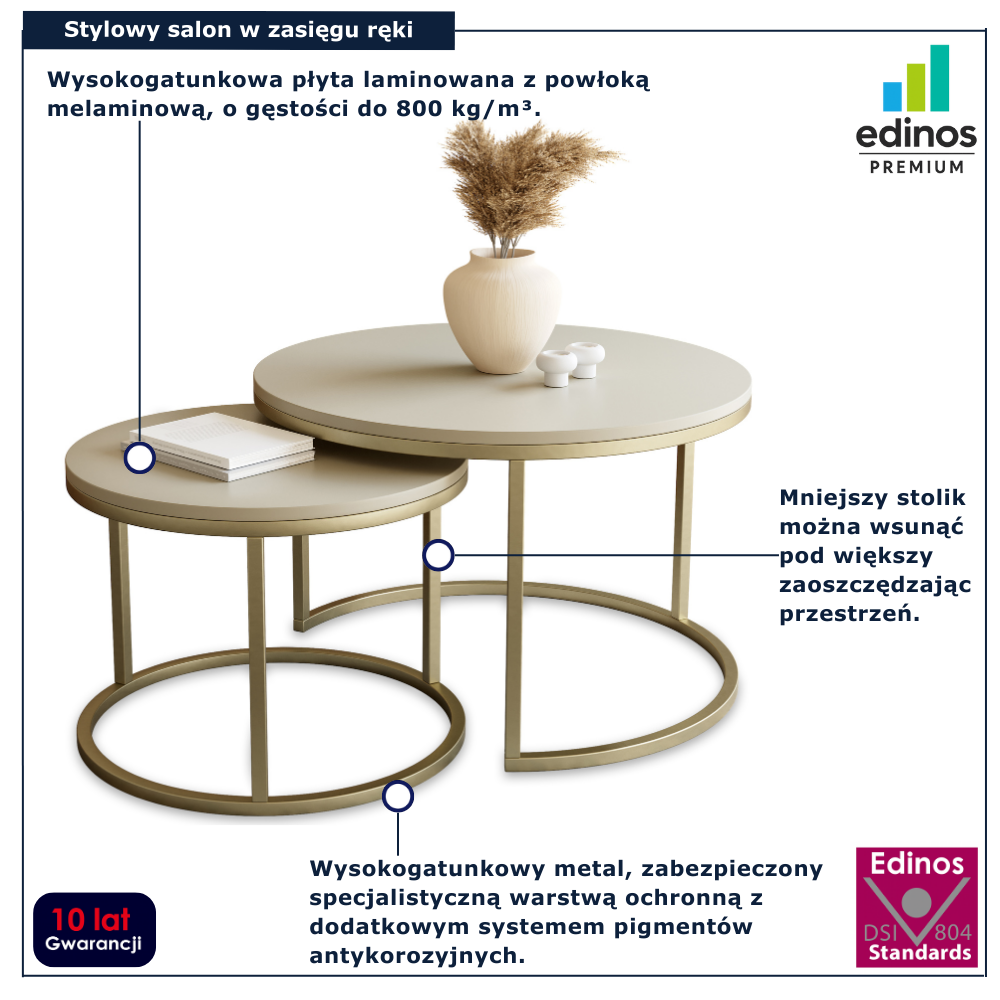 Rozsuwane stoliki kawowe 2w1 Arienna kaszmir + złoto