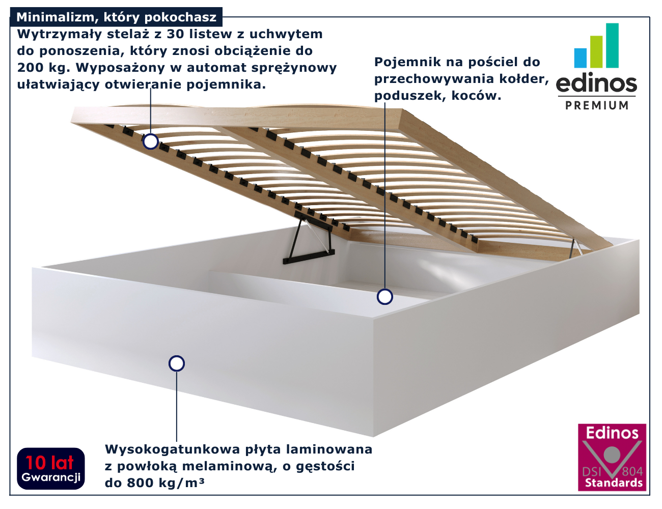 Białe łóżko bez zagłówka w stylu skandynawskim Niri 3X