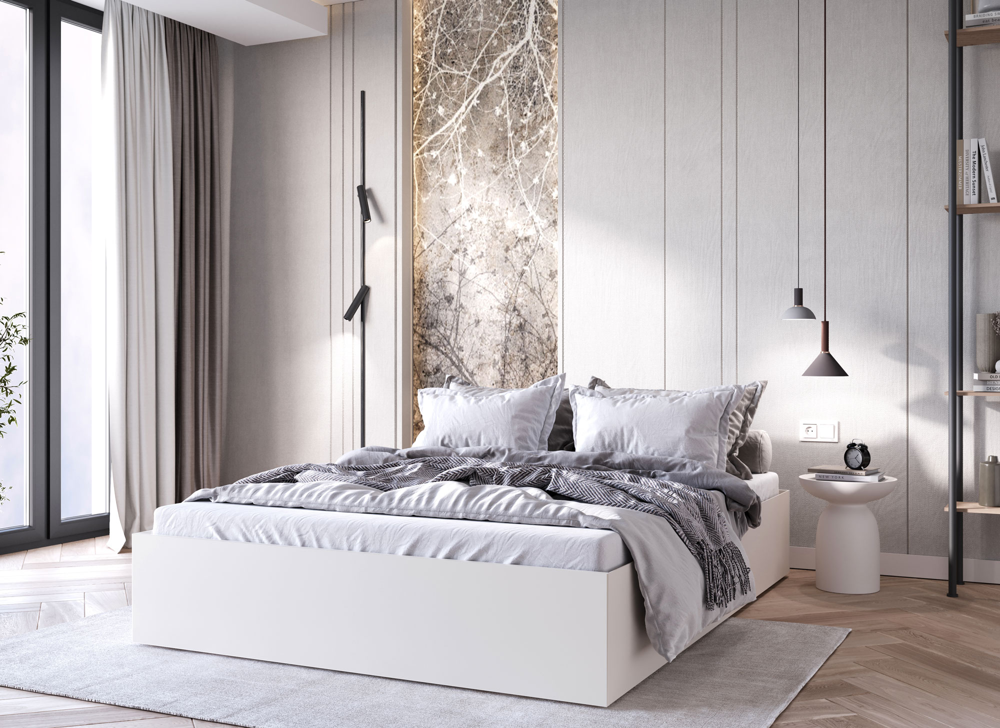 Sypialnia z łóżkiem bez zagłówka Niri 3X białe