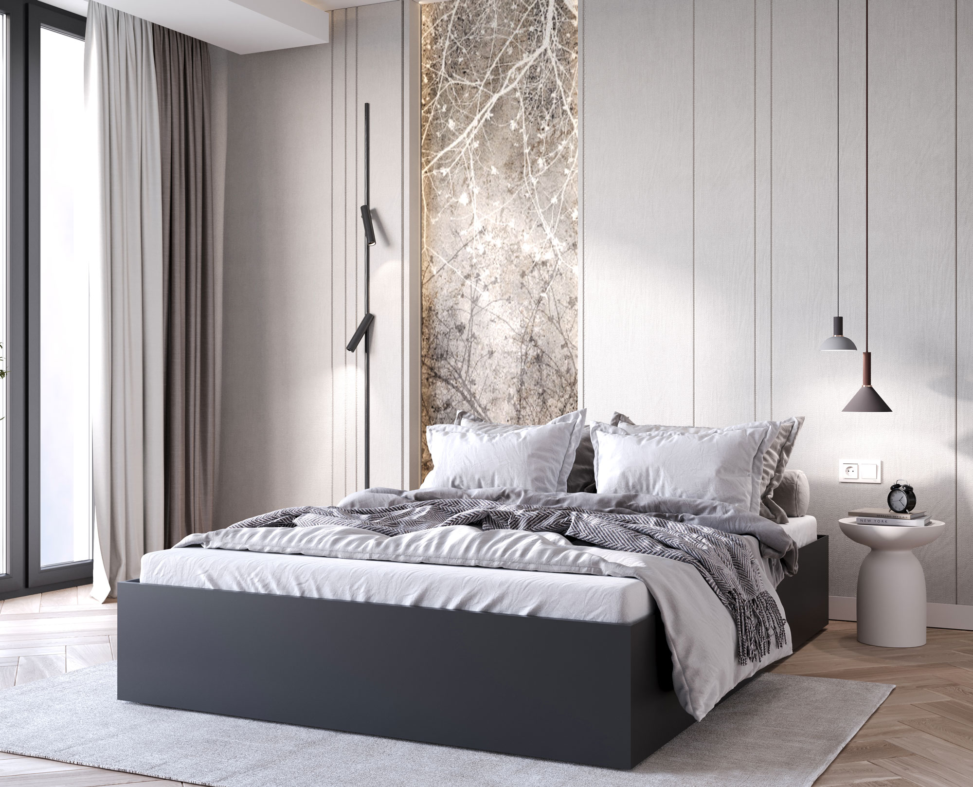 Sypialnia nowoczesna z łóżkiem bez zagłówka Niri 3X czarne