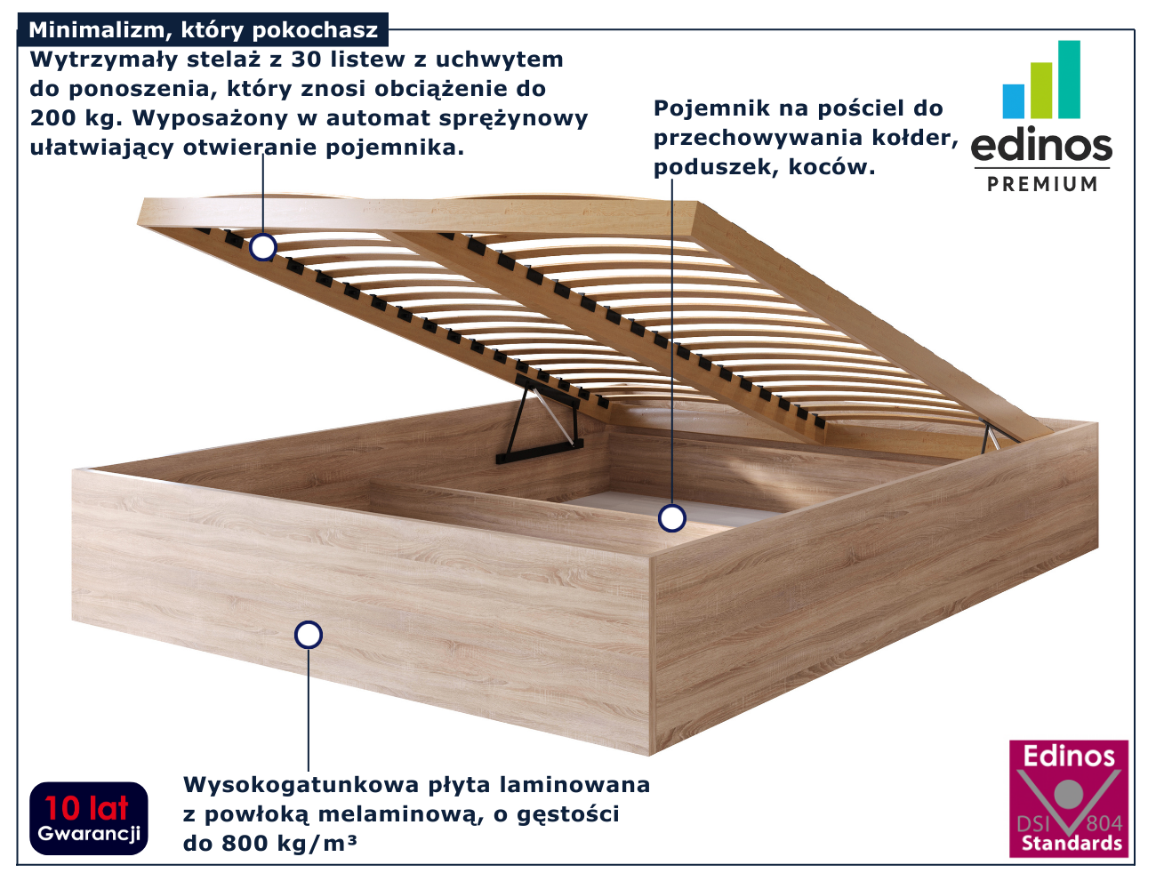 Łóżko bez zagłówka do sypialni nowoczesnej Niri 3X dąb sonoma