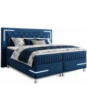 Niebieskie łóżko nowoczesne kontynentalne z oświetleniem LED 5 rozmiarów - Solterro w sklepie Edinos.pl