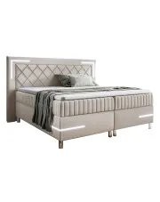 Kremowe łóżko kontynentalne z pojemnikiem i LED 5 rozmiarów - Solterro w sklepie Edinos.pl