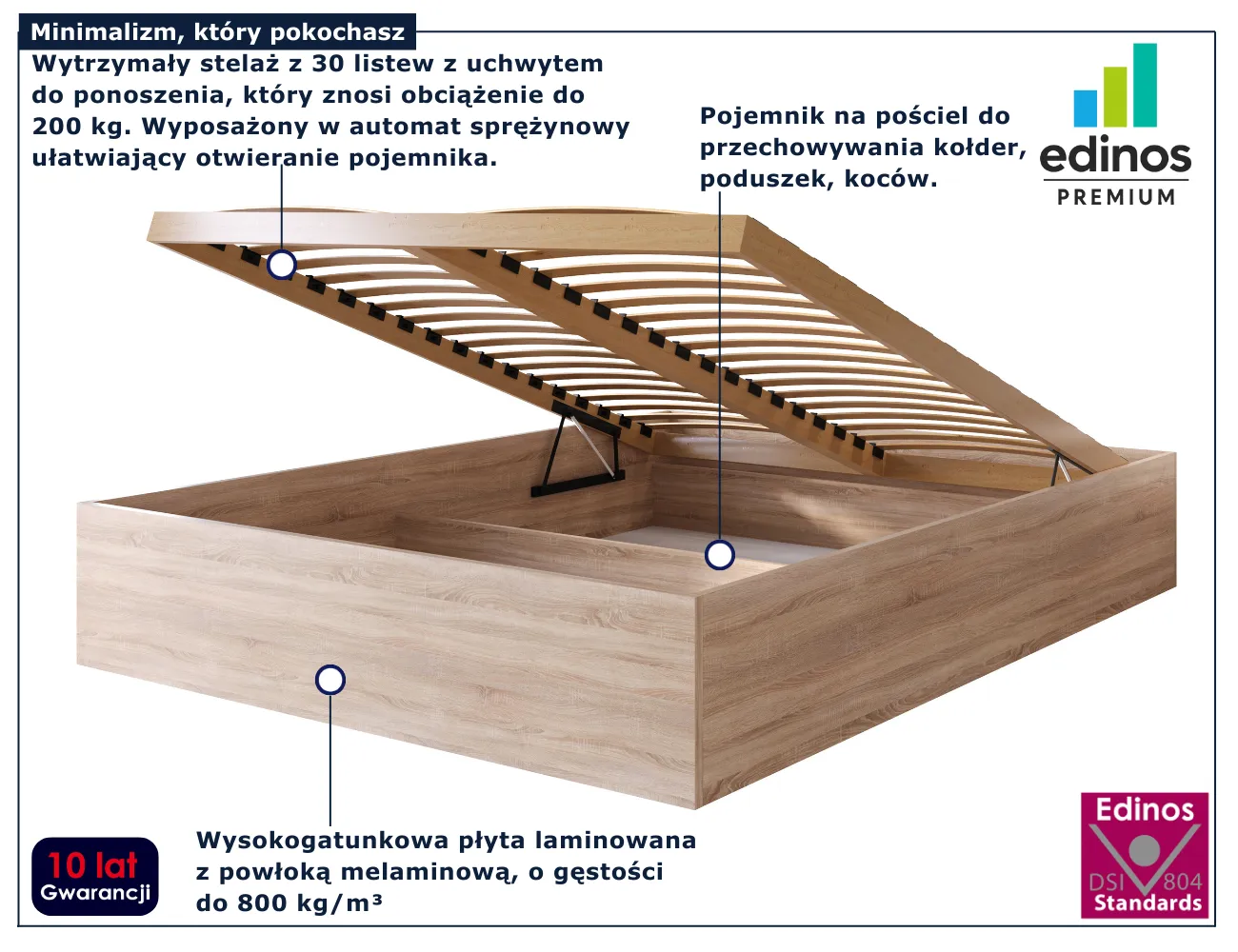 Łóżko bez zagłówka w stylu skandynawskim Niri 4X dąb sonoma
