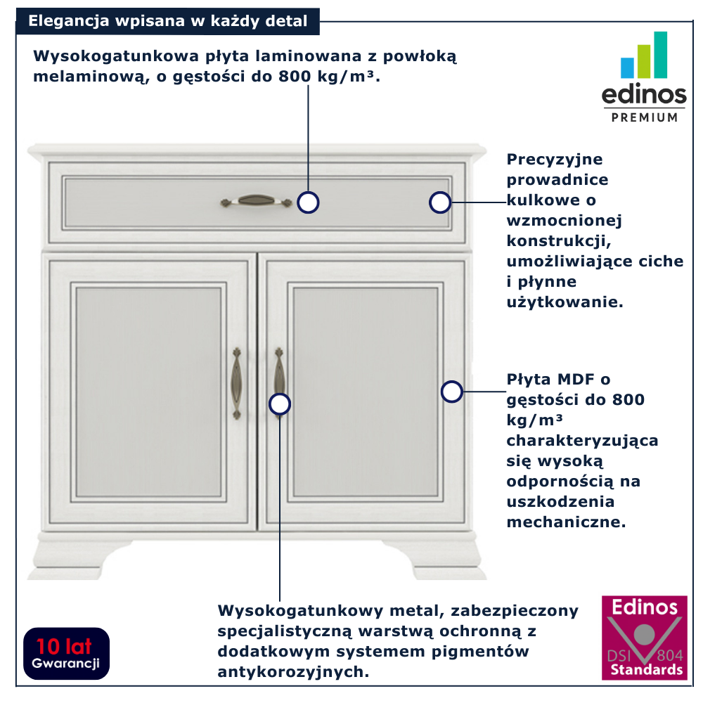 Klasyczna komoda do salonu z szufladą i szafką Traviosa 3X fineline crema