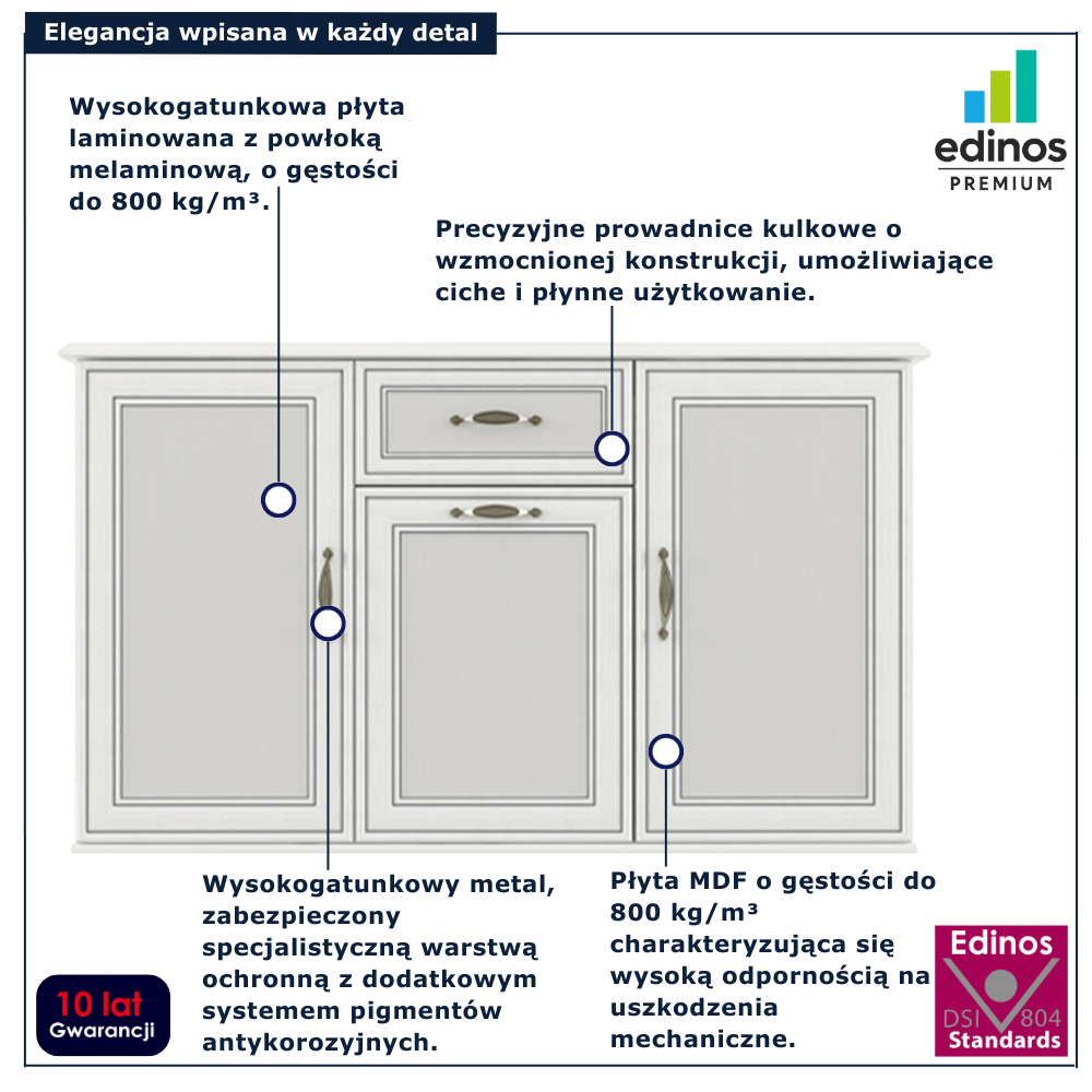 Klasyczna komoda z szufladą Traviosa 4X fineline crema