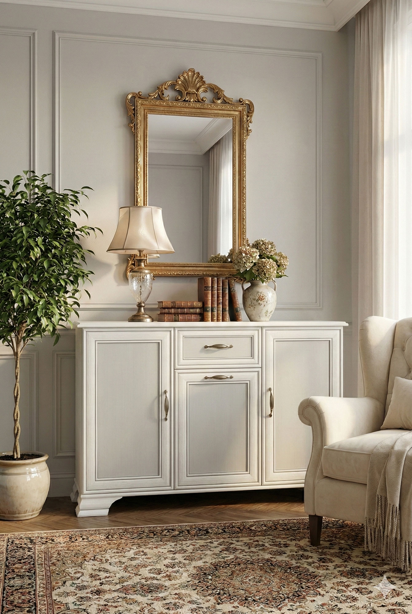 Eleganckie wnętrze z komoda Traviosa 4X fineline crema