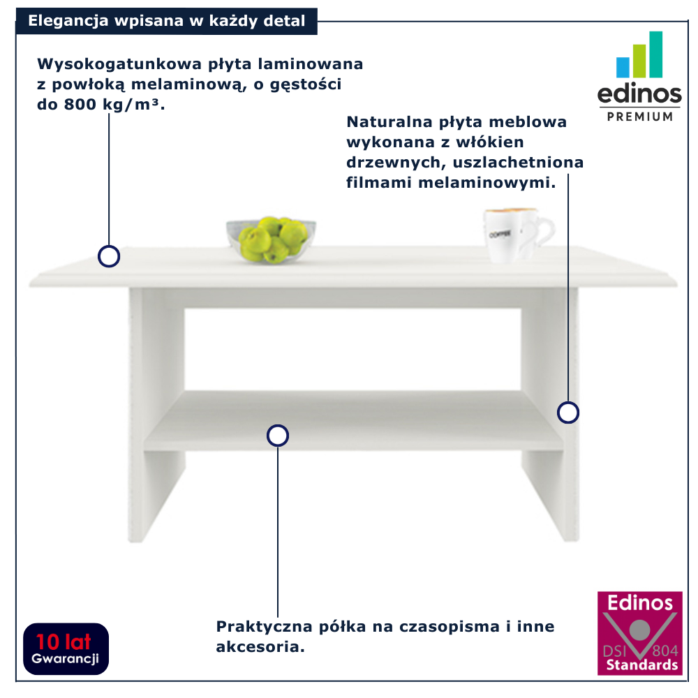 Klasyczna ława kawowa z półką Traviosa 6X fineline crema