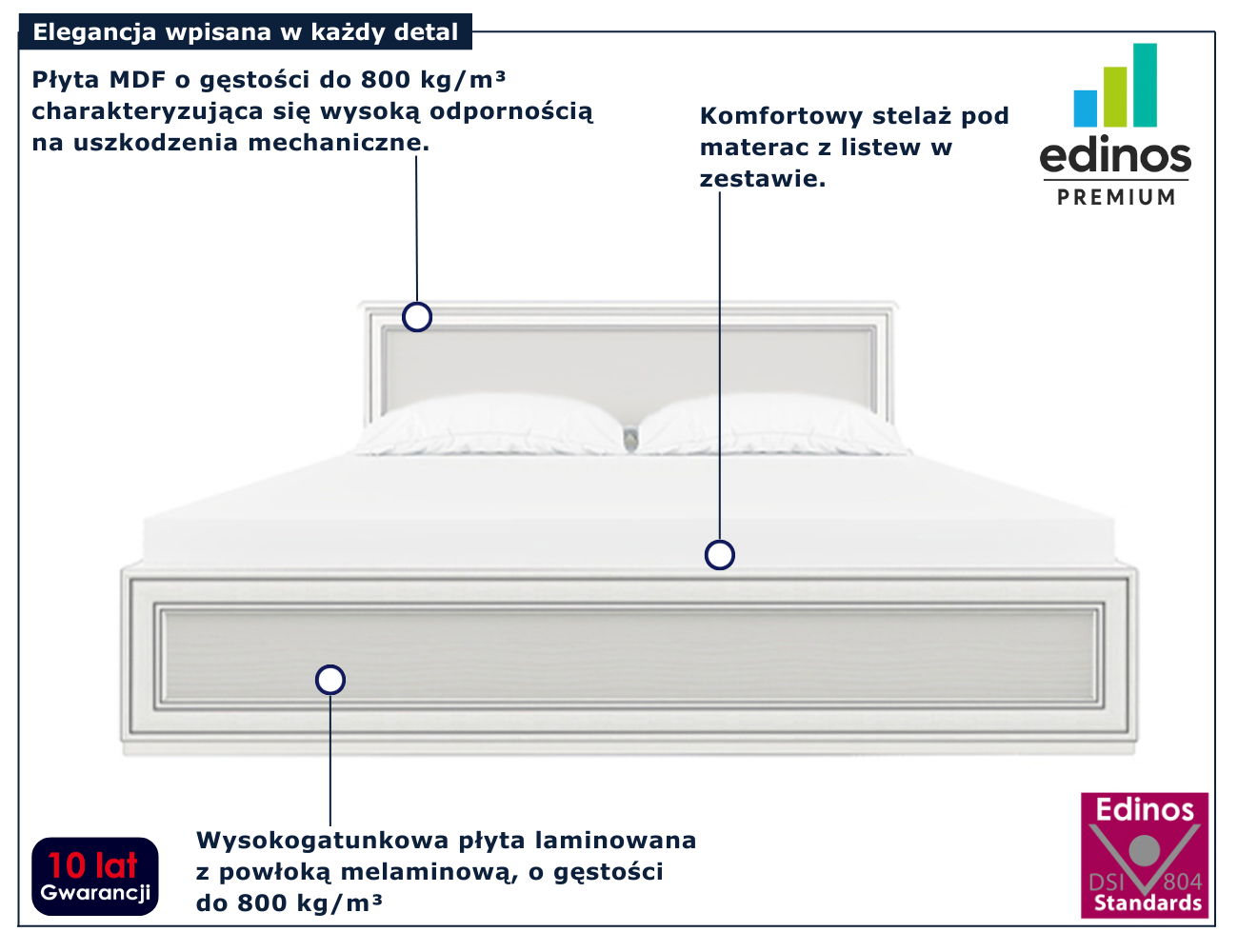 Klasyczne łóżko ze stelażem 160x200 Traviosa 7X fineline crema