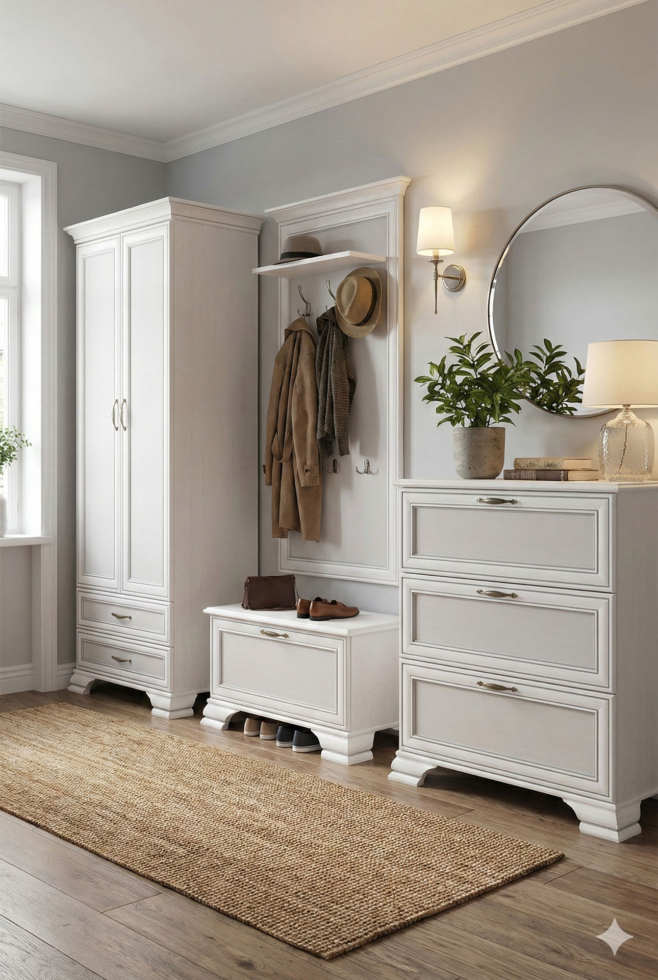 Elegancki przedpokój z wykorzystaniem mebli z kolekcji Traviosa fineline crema