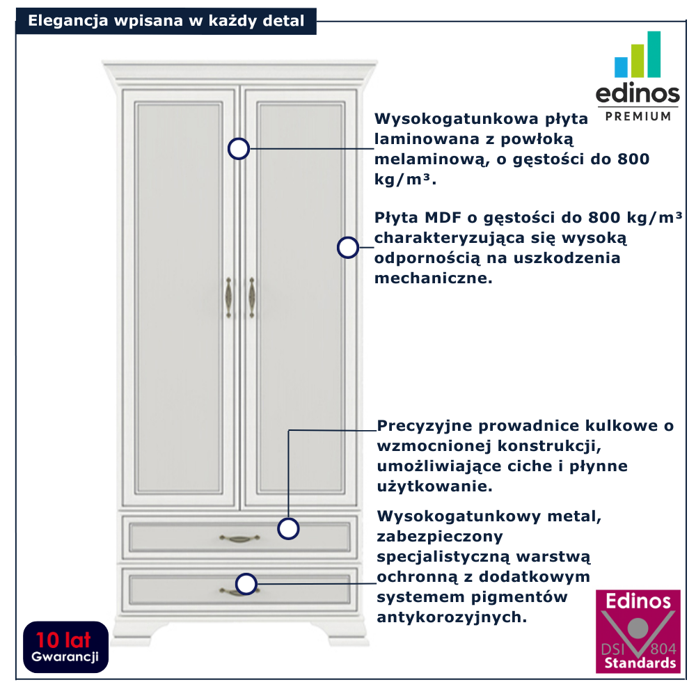 Szafa dwudrzwiowa z szufladami Traviosa 12X fineline crema