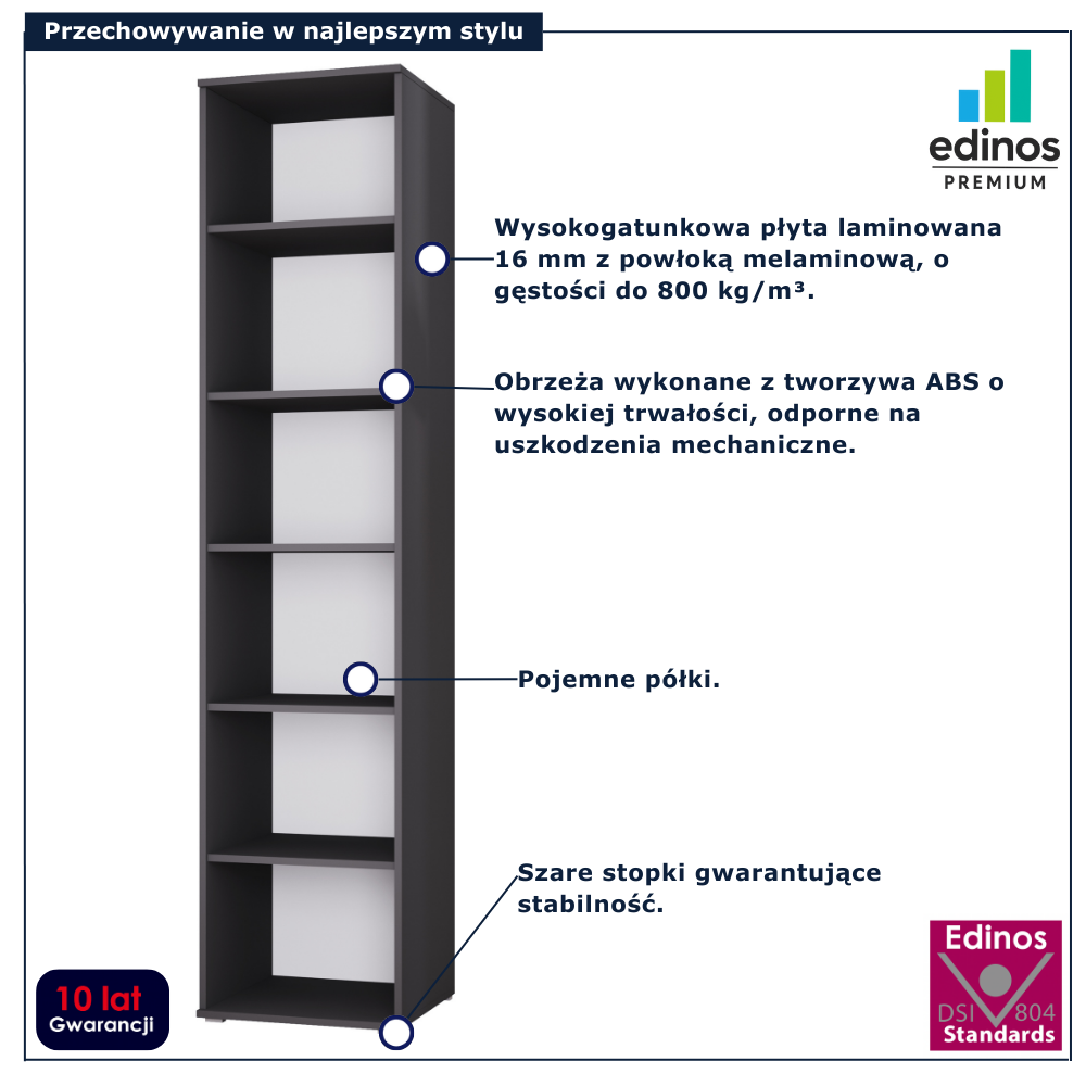 Czarny regał na książki do salonu Aneris 3X