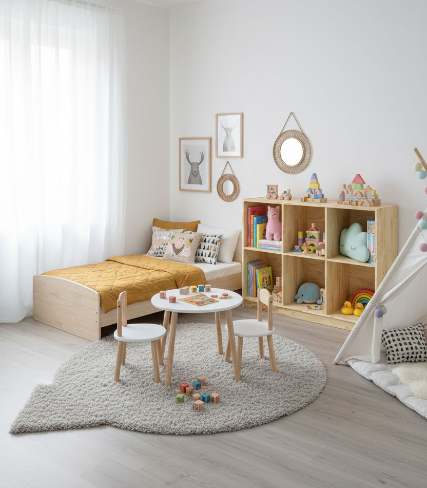 Aranżacja pokoju dziecięcego z regałem na zabawki Jevi 6X