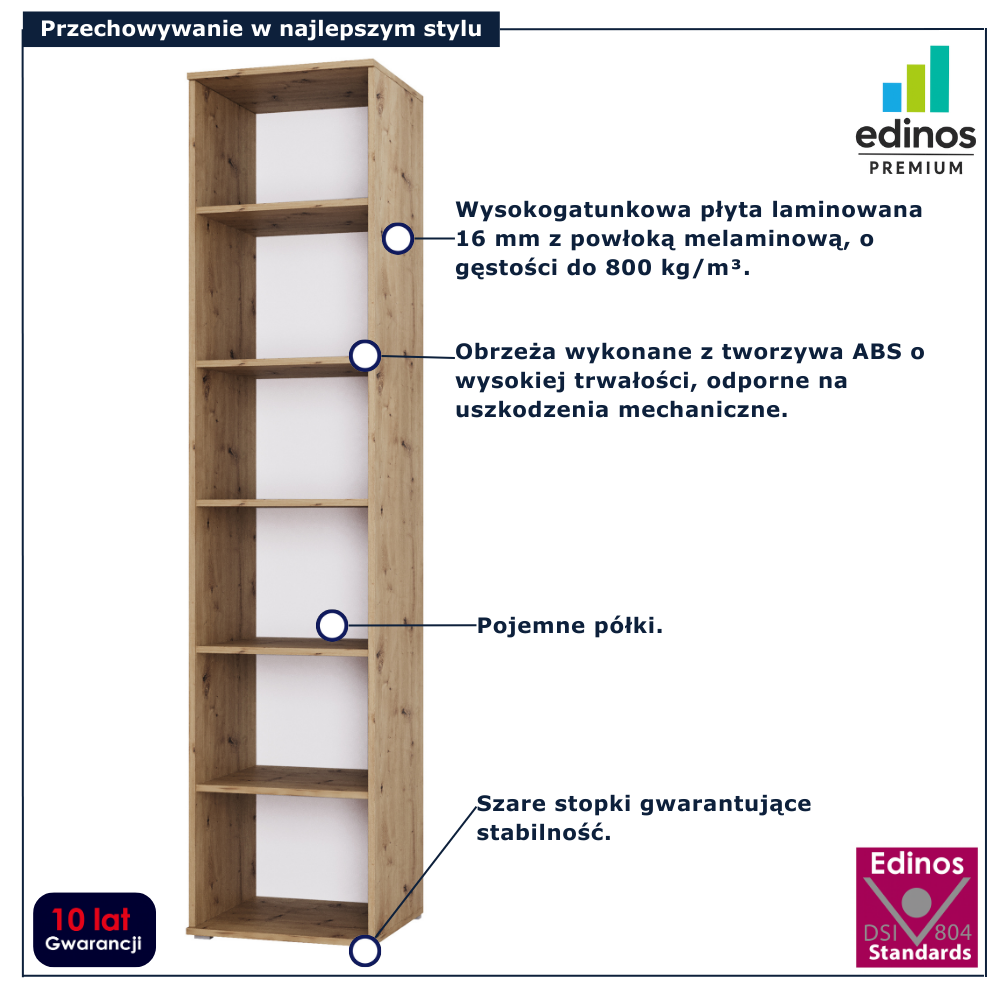 Regał na książki do salonu dąb artisan Aneris 3X