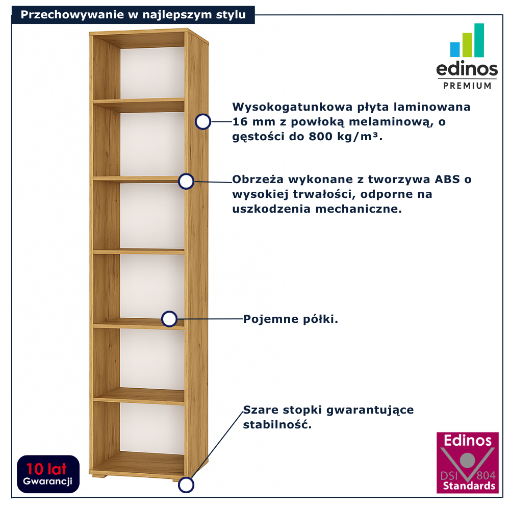 Minimalistyczny regał do salonu dąb craft złoty Aneris 3X