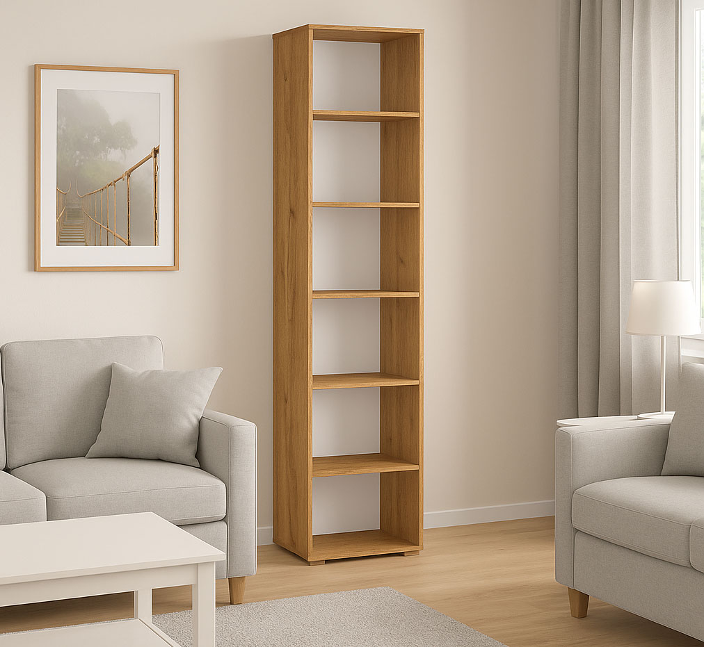 Salon z wykorzystaniem regału dąb craft złoty Aneris 3X