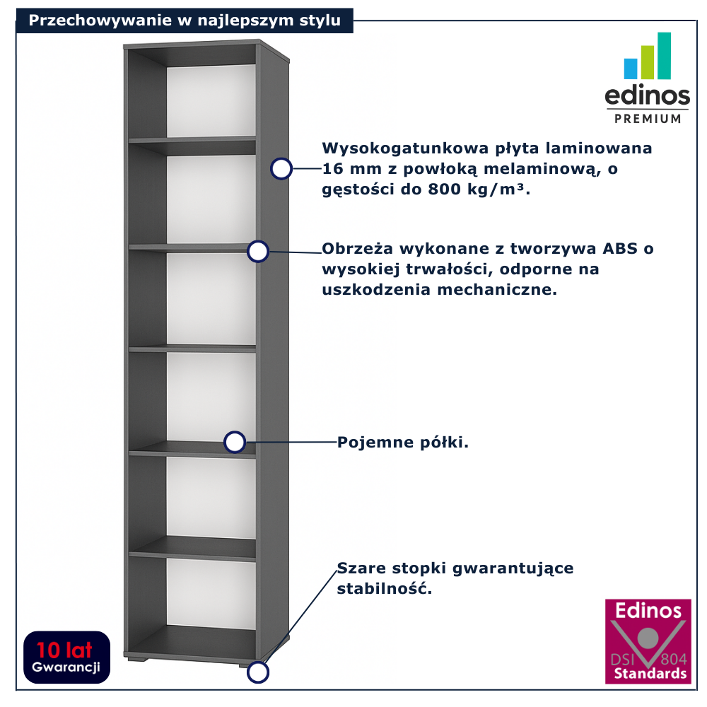Szary regał na książki do salonu Aneris 3X