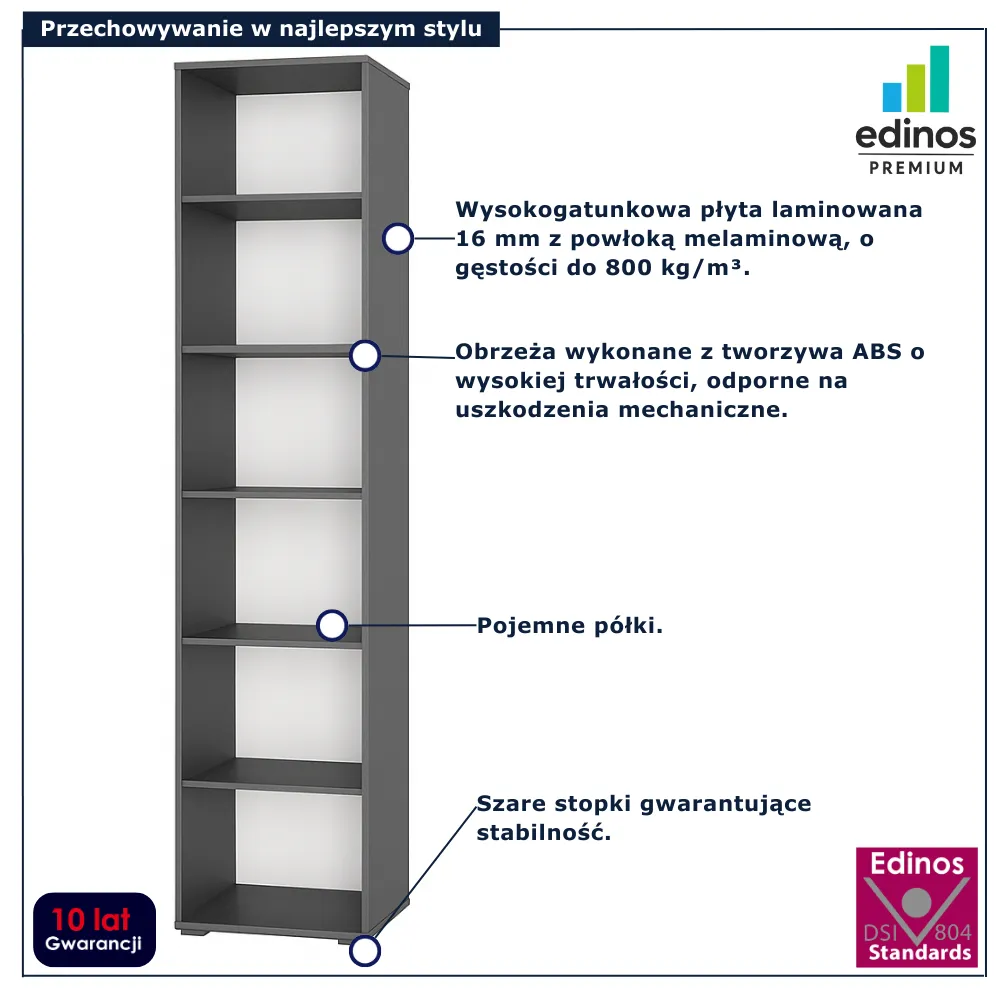 Szary regał na książki do salonu Aneris 3X