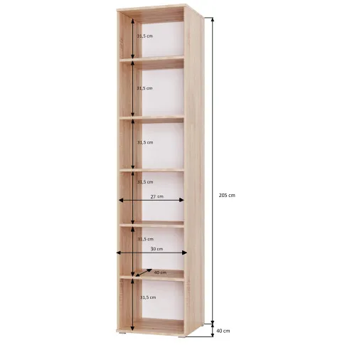 Wymiary wąskiego regału 30 cm Aneris 4X