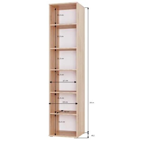Wysoki regał 40 cm dąb craft złoty Aneris 4X