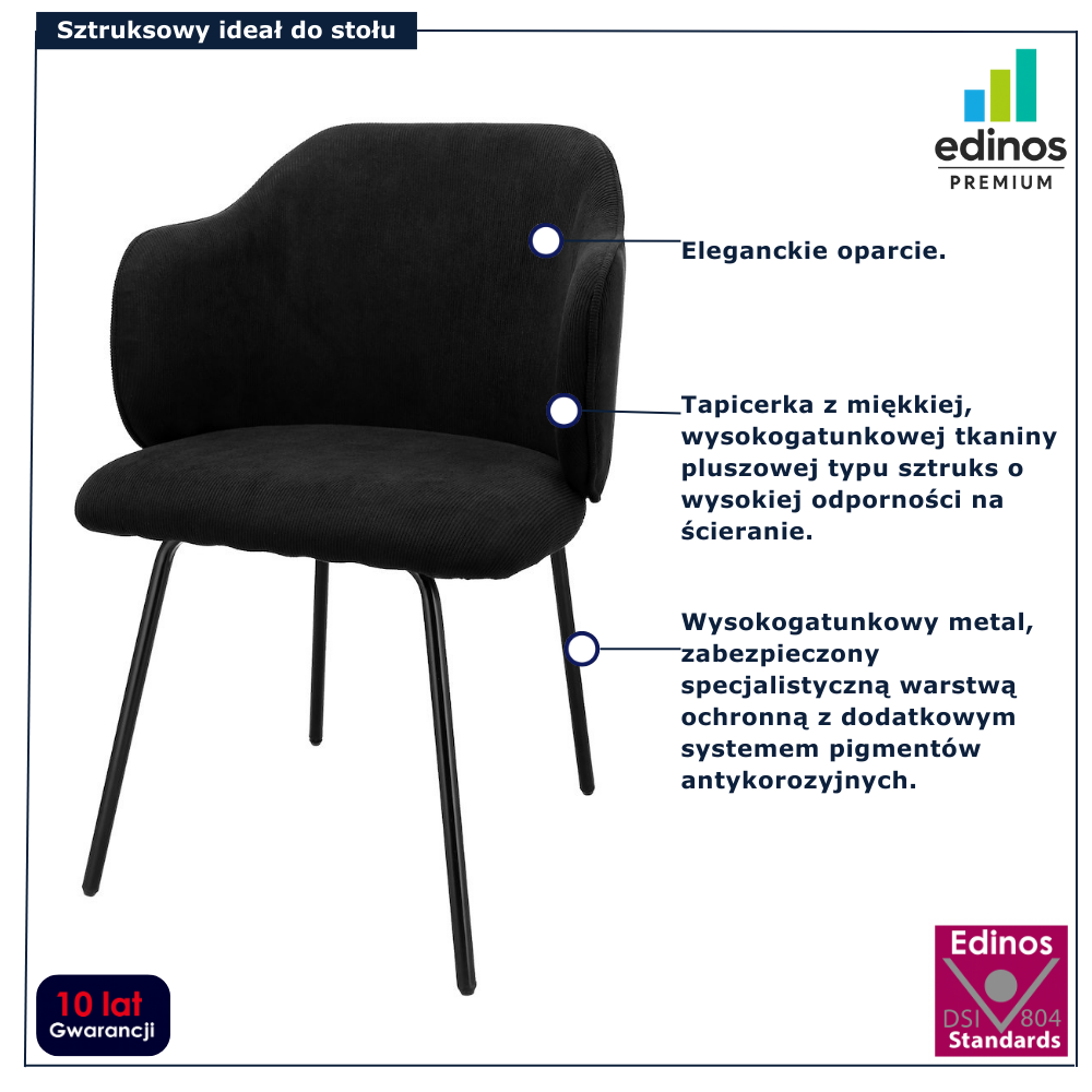 Czarne sztruksowe krzesło Lierra 3X