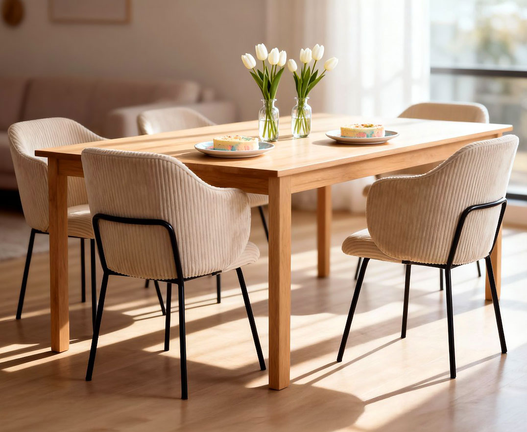 Stół z wykorzystaniem kremowego krzesła Lierra 4X