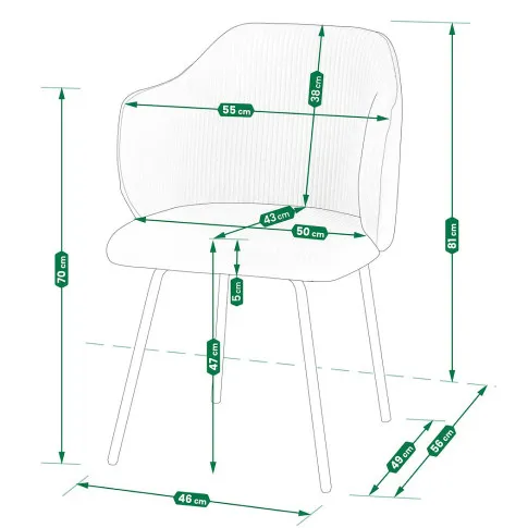 Wymiary sztruksowego krzesła Lierra 3X