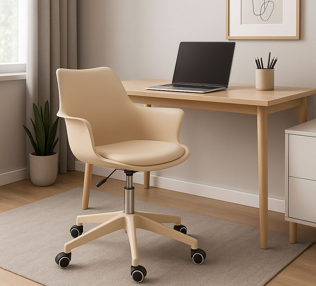 Aranżacja z wykorzystaniem beżowego fotela obrotowego Ziwia