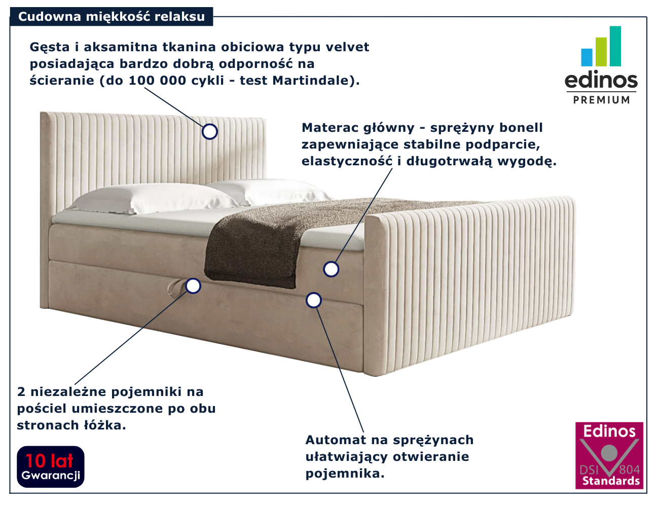 Beżowe nowoczesne łóżko kontynentalne Naverro
