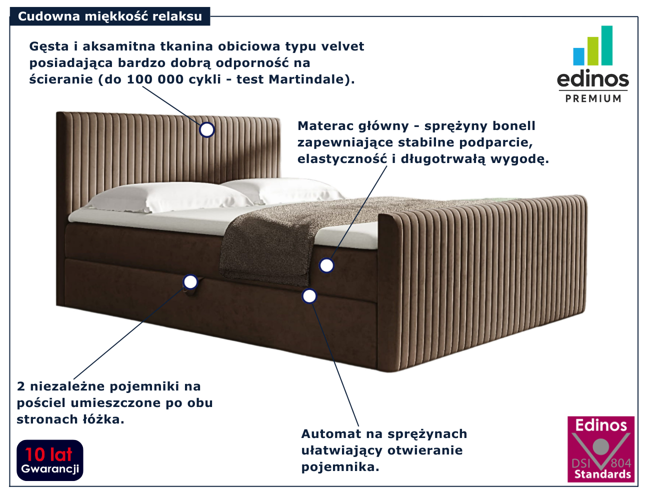 Brązowe nowoczesne łóżko kontynentalne Naverro
