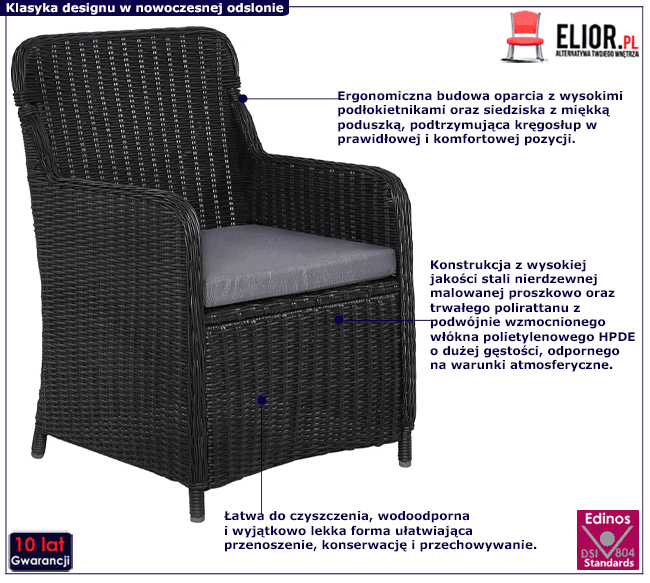 Czarne fotele rattanowe na taras Stili