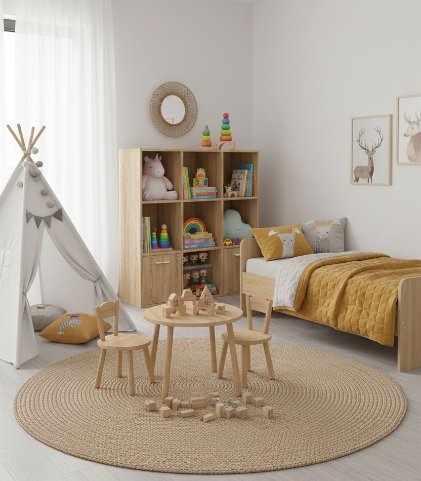 Wnętrze pokoju dziecka z regałem na zabawki Nero 3X 