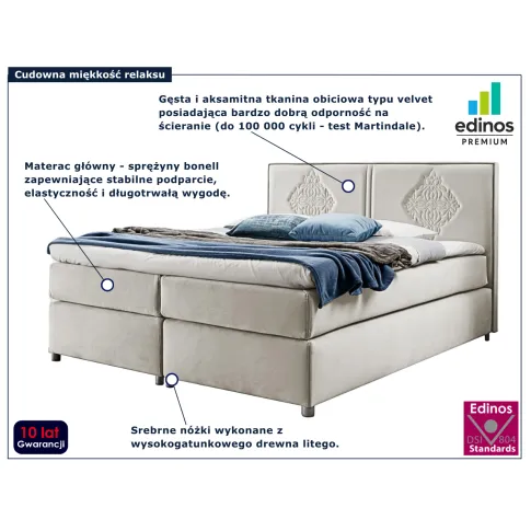 Beżowe łóżko z dekoracyjnym zagłówkiem Folvenna