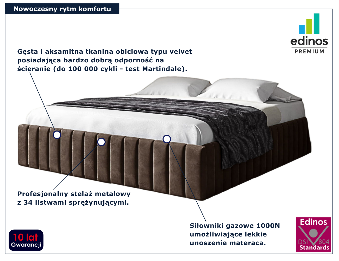 Brązowe łóżko tapicerowane welurem Tivrro