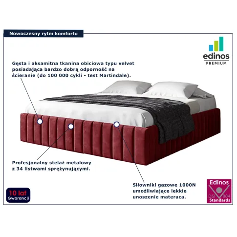 Czerwone pikowane łóżko Tivrro