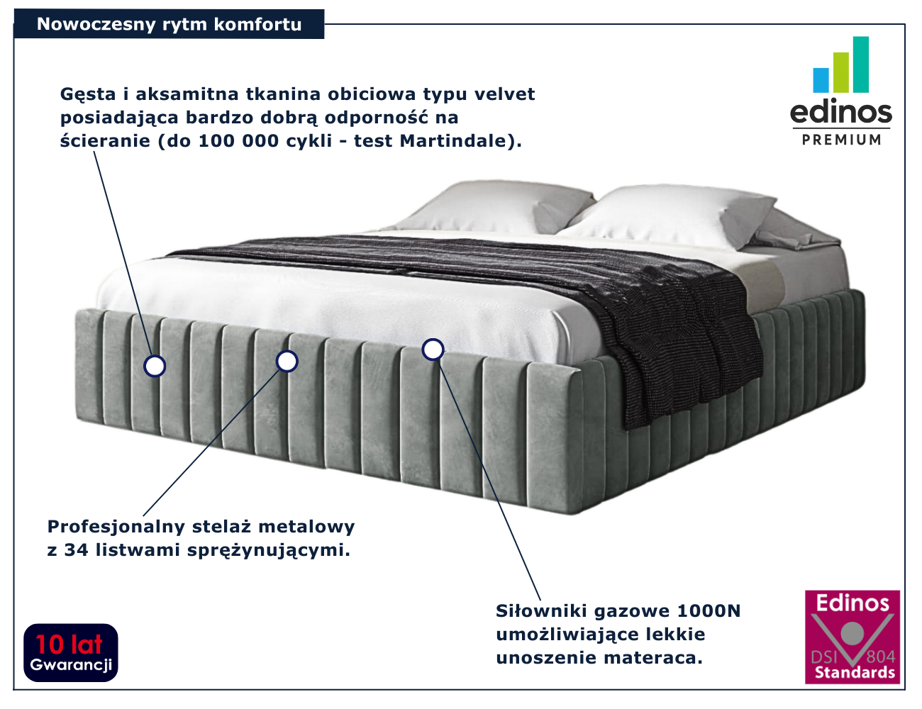 Szare łóżko tapicerowane welurem Tivrro