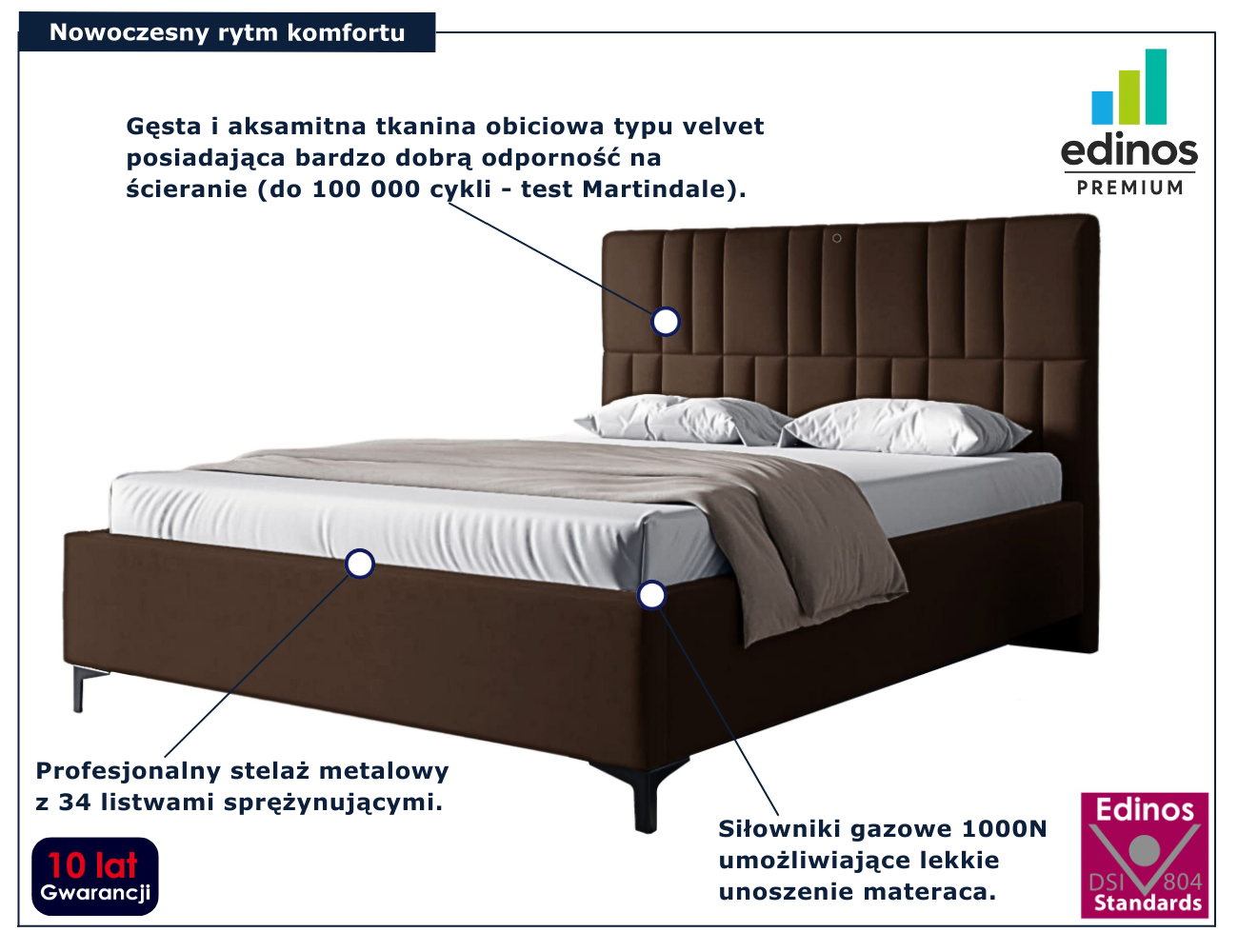 Brązowe tapicerowane welurem łóżko Eserra