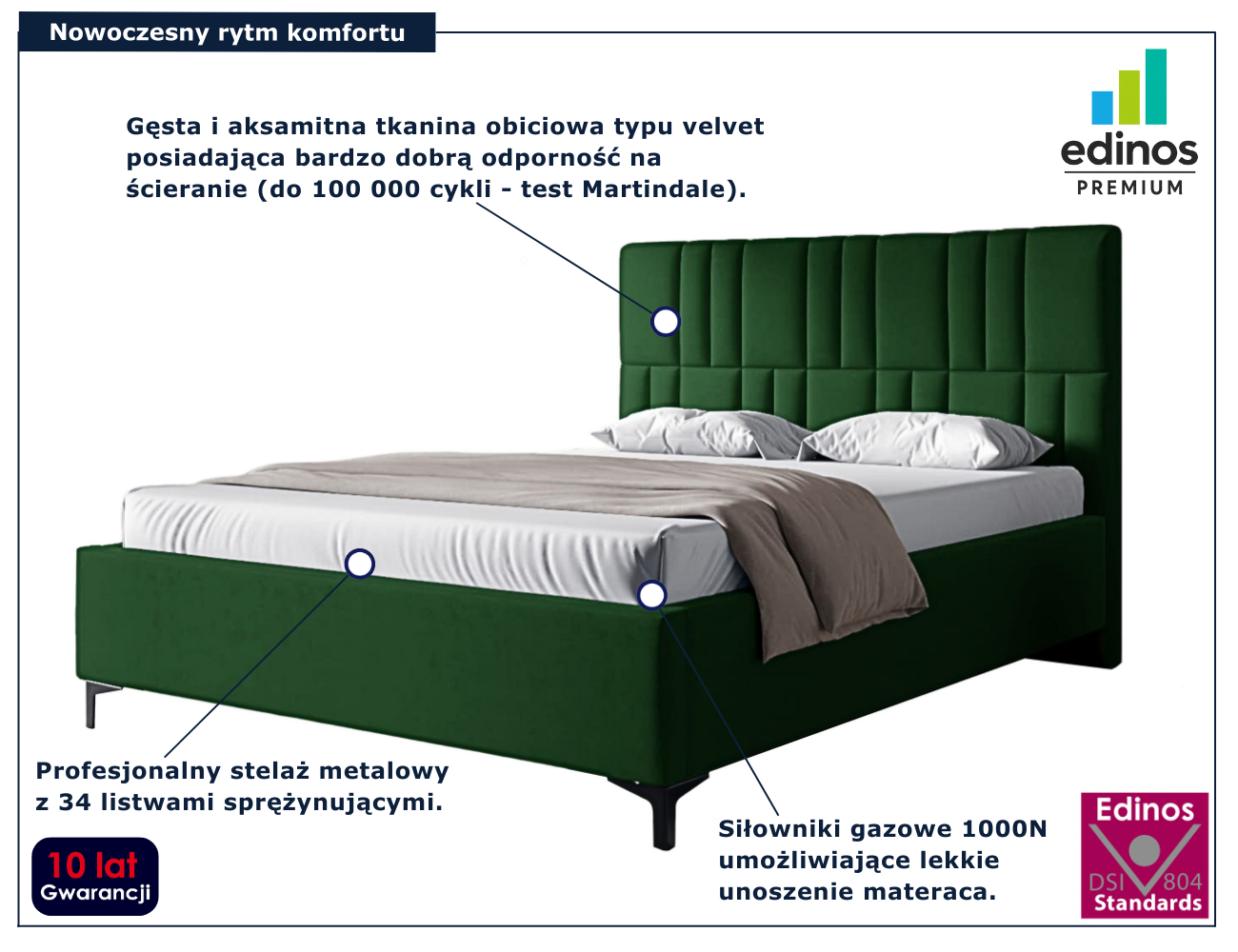 Zielone tapicerowane welurem łóżko Eserra