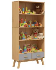 Sosnowy regał na zabawki brązowy + szary - Krebri 9X w sklepie Edinos.pl