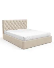 Beżowe łóżko z pikowanym zagłókiem 3 rozmiary - Lestiria w sklepie Edinos.pl