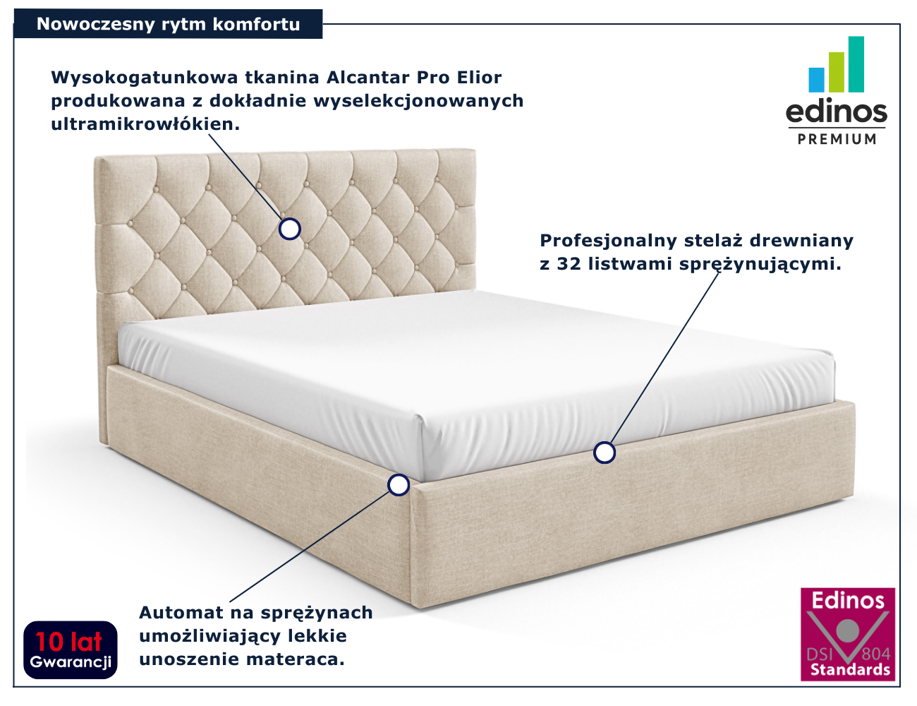 Beżowe tapicerowane łóżko Lestiria