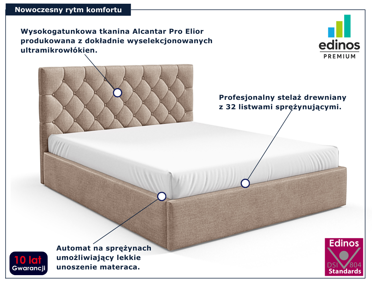 Jasnobrązowe tapicerowane łóżko Lestiria