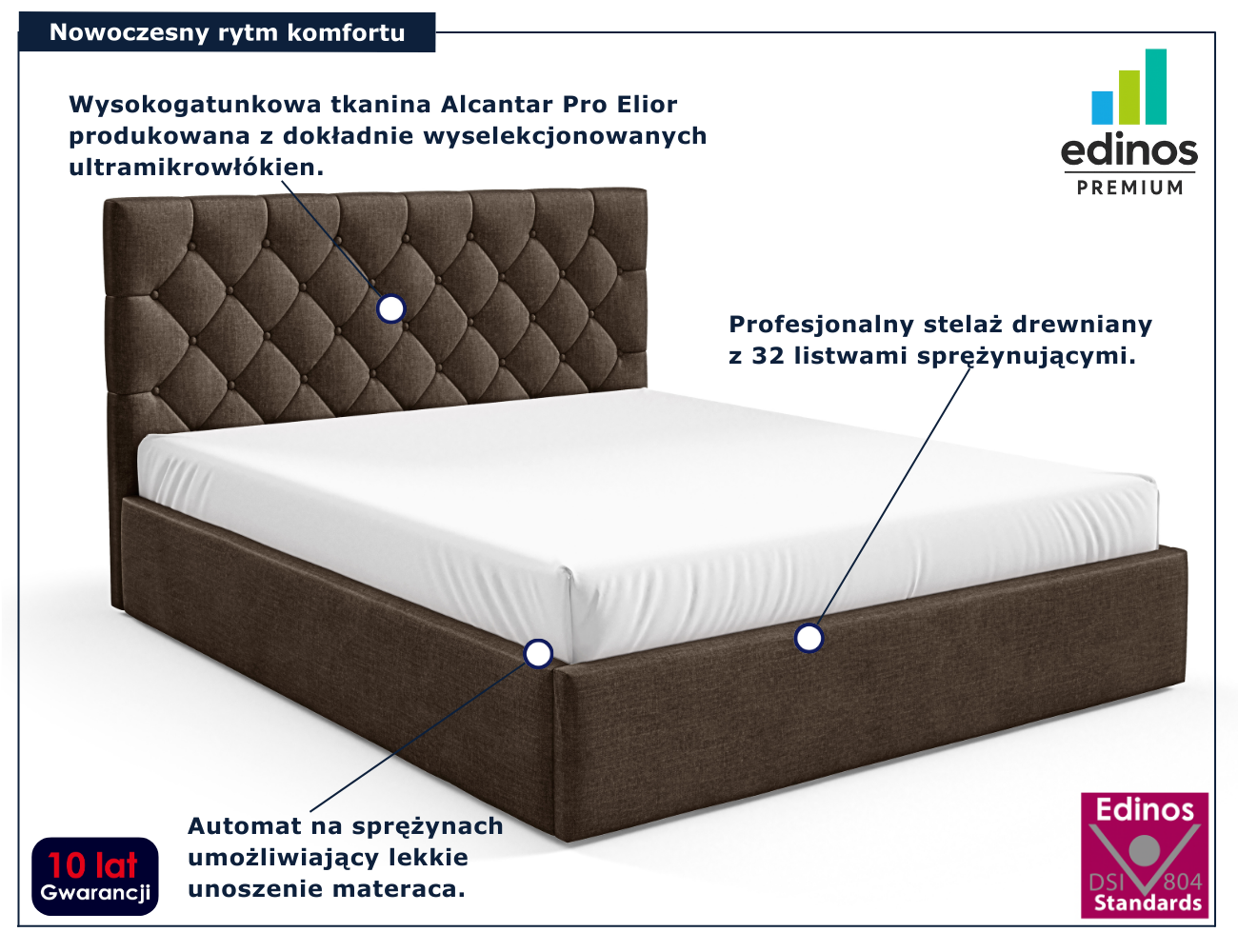 Brązowe tapicerowane łóżko Lestiria