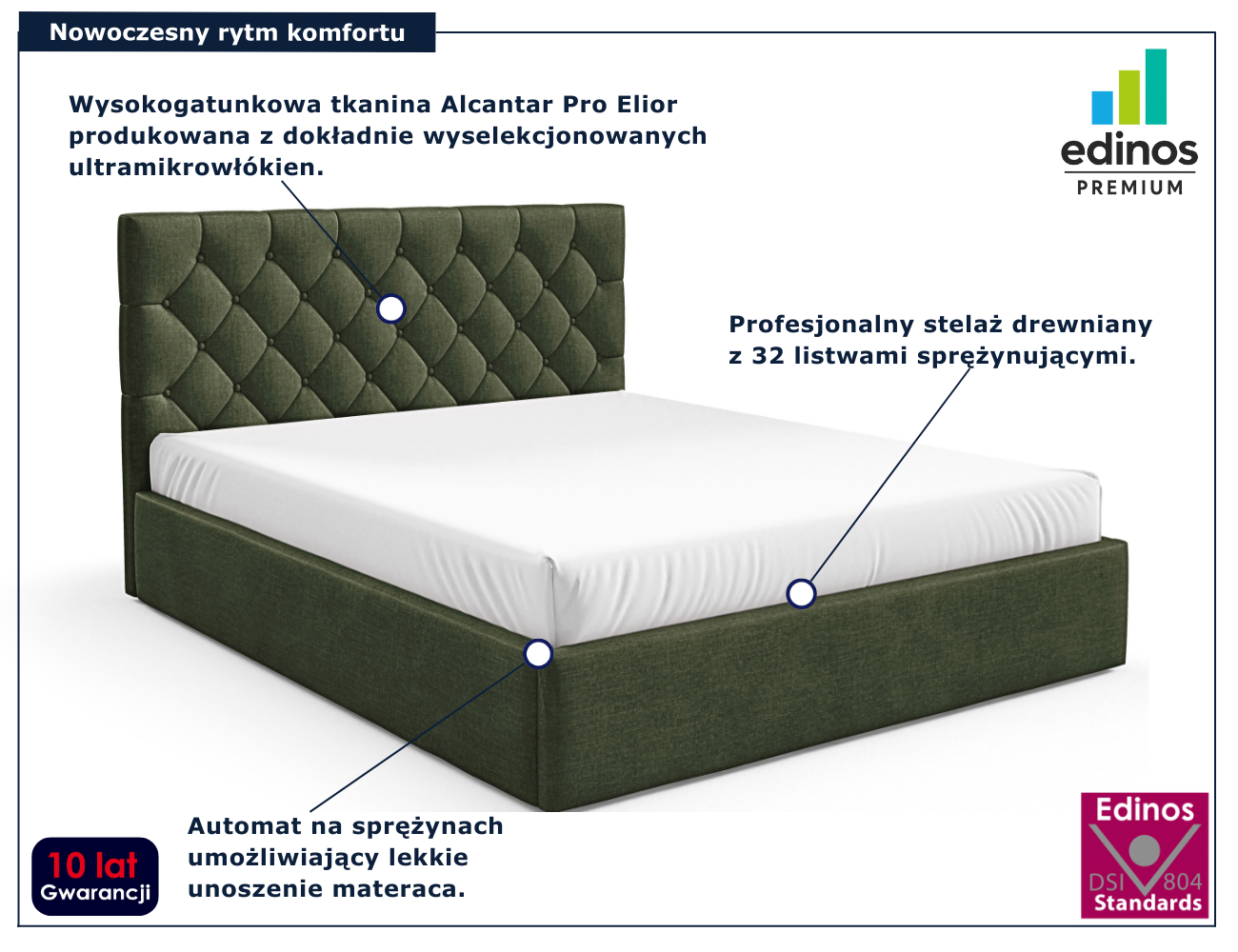 Zielone tapicerowane łóżko Lestiria