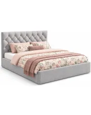 Jasnoszare łóżko tapicerowane z zagłówkiem 3 rozmiary - Lestiria w sklepie Edinos.pl
