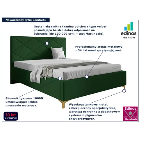 Zielone welurowe łóżko z pojemnikiem na pościel  Tollviano